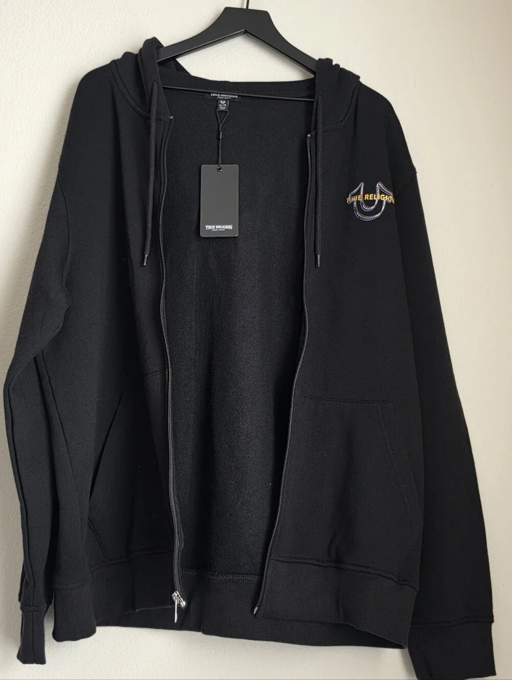 Men's True Religion Multi Horseshoe Black Zip Hoodie Sweatshirt Size XL New